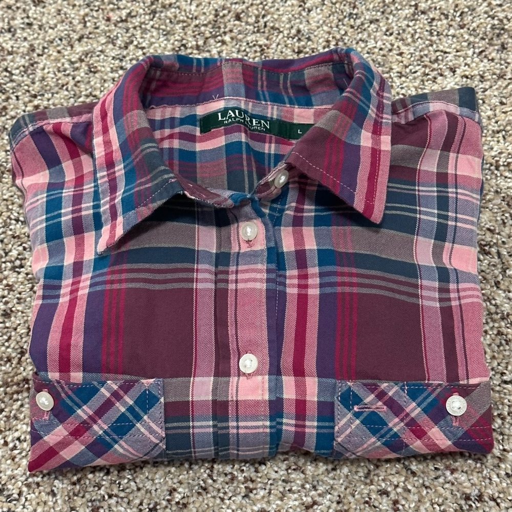 💖💙 Ralph Lauren Relaxed Fit Checked Plaid Cotton Shirt - Pink & Blue  💖💙